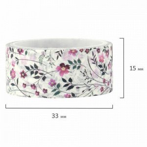 Клейкие WASHI-ленты для декора "ЦВЕТОЧНЫЙ МИКС", 15 мм х 3 м, 7 цветов, рисовая бумага, ОСТРОВ СОКРОВИЩ, 661707