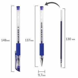 Ручка гелевая с грипом STAFF &quot;EVERYDAY&quot; GP-191, СИНЯЯ, корпус прозрачный, узел 0,5 мм, линия письма 0,35 мм, 141822
