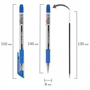 5 шт. ручка шариковая масляная с грипом STAFF "OBP-279", СИНЯЯ, игольчатый узел 0,7 мм, линия письма 0,35 мм, 142988