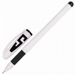 Ручка гелевая с грипом STAFF "Manager" GP-196, ЧЕРНАЯ, корпус белый, игольчатый узел 0,5 мм, линия письма 0,35 мм, 142393