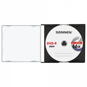 Диск DVD-R SONNEN, 4,7 Gb, 16x, Slim Case (1 штука), 512575