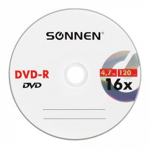 Диск DVD-R SONNEN, 4,7 Gb, 16x, Slim Case (1 штука), 512575