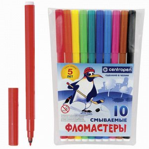 Фломастеры 10 ЦВЕТОВ CENTROPEN "Пингвины", смываемые, вентилируемый колпачок, 7790/10ET, 7 7790 1086