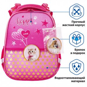 Ранец BRAUBERG PREMIUM, 2 отделения, с запасным патчем, "Happy kitten", 38х29х16 см, 229896