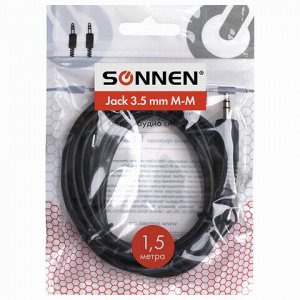 Кабель Jack 3.5 mm M-M, 1,5 м, SONNEN, для передачи стерео-аудио, черный, 513119