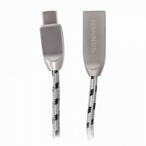Кабель USB 2.0 – Type-C, 1 м, SONNEN Premium, медь, передача данных и быстрая зарядка, 513127
