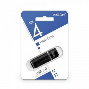 Флеш-диск 4 GB, SMARTBUY Quartz, USB 2.0, черный, SB4GBQZ-K
