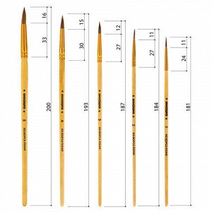 Кисти ЮНЛАНДИЯ, набор 5 шт. (пони, круглые №1, 2, 3, 4, 5), блистер, 200893