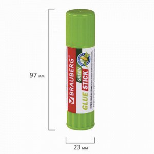 Клей-карандаш на натуральной основе BRAUBERG GREEN, 15 г, 270437
