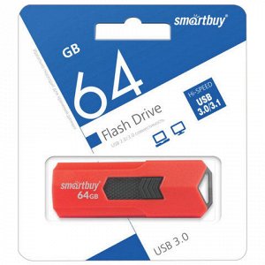 Флеш-диск 64 GB SMARTBUY Stream USB 3.0, красный, SB64GBST-R3