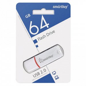 Флеш-диск 64 GB, SMARTBUY Crown, USB 2.0, белый, SB64GBCRW-W