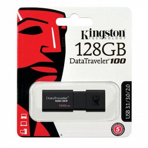 Флеш-диск 128 GB, KINGSTON DataTraveler 100 G3, USB 3.0, черный, DT100G3/128GB