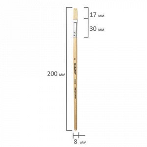 Кисть ПИФАГОР, ЩЕТИНА, плоская, № 8, деревянная лакированная ручка, пакет с подвесом, 200873