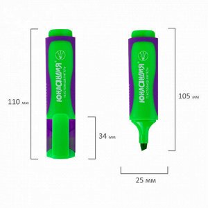 Текстовыделитель ЮНЛАНДИЯ "ELASTIC", ЗЕЛЕНЫЙ, прорезиненный корпус, линия 1-5 мм, 151760