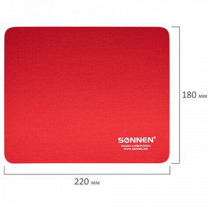 Коврик для мыши SONNEN "RED", резина + ткань, 220х180х3 мм, 513306