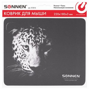 Коврик для мыши SONNEN "LEOPARD", резина + ткань, 220х180х3 мм, 513314