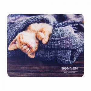 Коврик для мыши SONNEN "KITTEN", резина + ткань, 220х180х3 мм, 513313