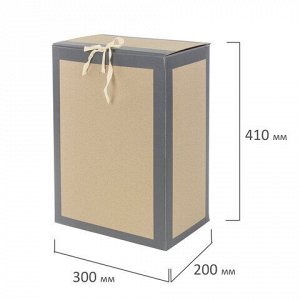 Короб архивный 410х300х200 мм, переплетный картон/бумвинил, завязки, до 1700 л., STAFF, 112162