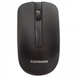 Мышь беспроводная SONNEN M-3032, USB, 1200 dpi, 2 кнопки + 1 колесо-кнопка, оптическая, черная, 512640