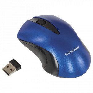 Мышь беспроводная SONNEN M-661Bl, USB, 1000 dpi, 2 кнопки + 1 колесо-кнопка, оптическая, синяя, 512648