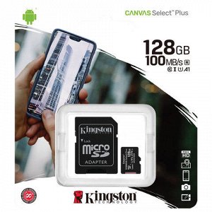 Карта памяти microSDXC 128 GB KINGSTON Canvas Select Plus UHS-I U1,100 Мб/с (class 10), адаптер, SDCS2/128 GB, SDCS2/128GB