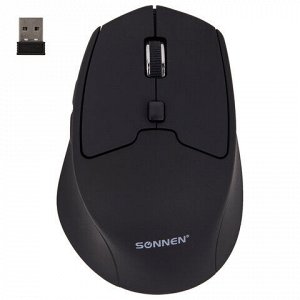 Мышь беспроводная SONNEN V33, USB, 800/1200/1600 dpi, 6 кнопок, оптическая, черная, SOFT TOUCH, 513517