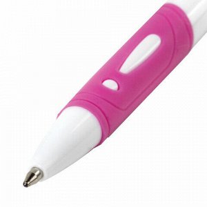 Ручка шариковая автоматическая с грипом STAFF "BP-16 White", СИНЯЯ, ассорти, линия письма 0,35 мм
