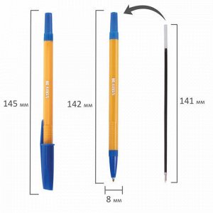 Ручка шариковая STAFF "Basic BP-03 Orange", СИНЯЯ, корпус оранжевый, узел 1 мм, линия письма 0,5 мм, 143741