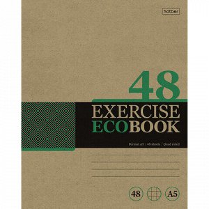 Тетрадь А5 48 л. HATBER скоба, клетка, обложка крафт, "Экобук" (5 видов в спайке), 48Т5В1