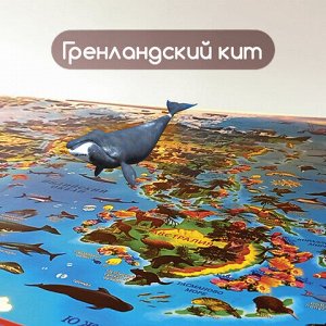Карта мира "Животный и растительный мир" 101х69 см, интерактивная, европодвес, ЮНЛАНДИЯ, 112372