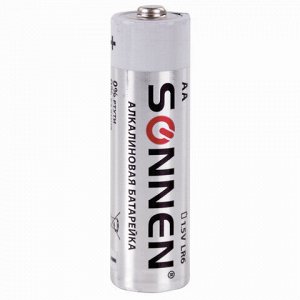 Батарейки КОМПЛЕКТ 4 шт, SONNEN Alkaline, АА (LR6, 15А), алкалиновые, пальчиковые, блистер, 451085