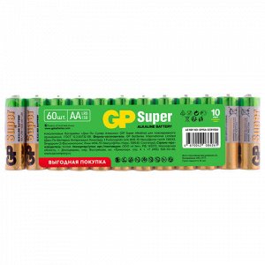 Батарейки КОМПЛЕКТ 60 шт., GP Super G-Tech, AA (LR6, 15А), алкалиновые, пальчиковые, 15A-2CRVS60