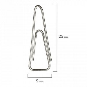 Скрепки ОФИСМАГ, 25 мм, никелированные, треугольные, 100 шт., в картонной коробке, 270441