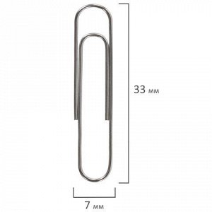 Скрепки BRAUBERG, 33 мм, никелированные, 100 шт., в картонной коробке, 270443