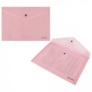 Папка-конверт с кнопкой BRAUBERG &quot;Pastel&quot;, А4, до 100 листов, непрозрачная, персиковая, 0,18 мм, 270476
