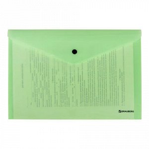 Папка-конверт с кнопкой BRAUBERG &quot;Pastel&quot;, А4, до 100 листов, непрозрачная, мятная, 0,18 мм, 270477