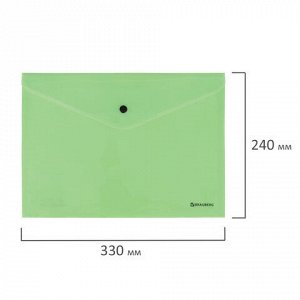Папка-конверт с кнопкой BRAUBERG &quot;Pastel&quot;, А4, до 100 листов, непрозрачная, мятная, 0,18 мм, 270477