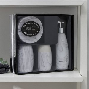 Набор аксессуаров для ванной комнаты «Мрамор», 4 предмета (дозатор 400 мл, мыльница, 2 стакана), цвет белый