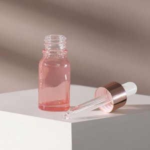 Бутылочка стеклянная для xранения, с пипеткой, 10 мл, цвет розовый/розовое золото