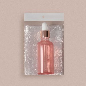Бутылочка стеклянная для xранения, с пипеткой, 50 мл, цвет розовый/розовое золото