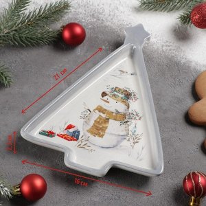 Блюдо сервировочное Доляна «Рождественский снеговик», 21x16x2,5 см