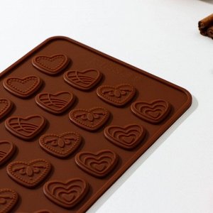 Форма силиконовая для шоколада Доляна «Сердечки», 21?11 см, 24 ячейки, цвет шоколадный