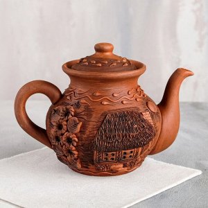 Чайник для заварки &quot;Домашний&quot;, декор, лепка, красная глина, 1 л