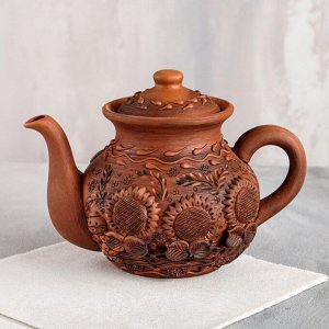 Чайник для заварки "Домашний", декор, лепка, красная глина, 1 л
