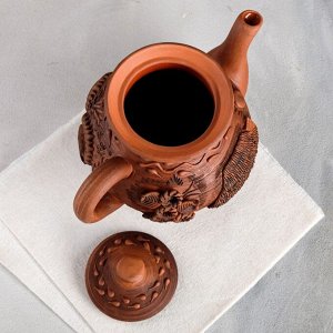 Чайник для заварки "Домашний", декор, лепка, красная глина, 1 л