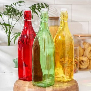 Бутылка стеклянная для соуса и масла с бугельным замком «Галерея», 1 л, 8?30,5 см, цвет МИКС