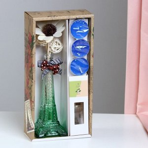 Набор подарочный "Эйфелева башня"(ваза,палочки с декором,свечи, аромамасло), жасмин