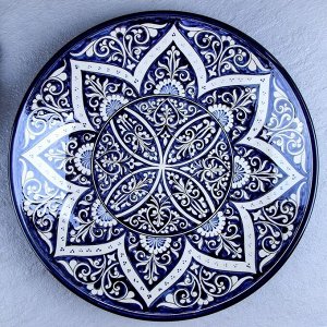 Ляган Риштанская Керамика &quot;Цветы&quot;, 42 см, синий