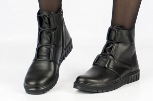 Ботинки женские черные из натуральной кожи демисезон, подклад байка