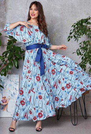 Платье Anastasia 786 голубой цветы